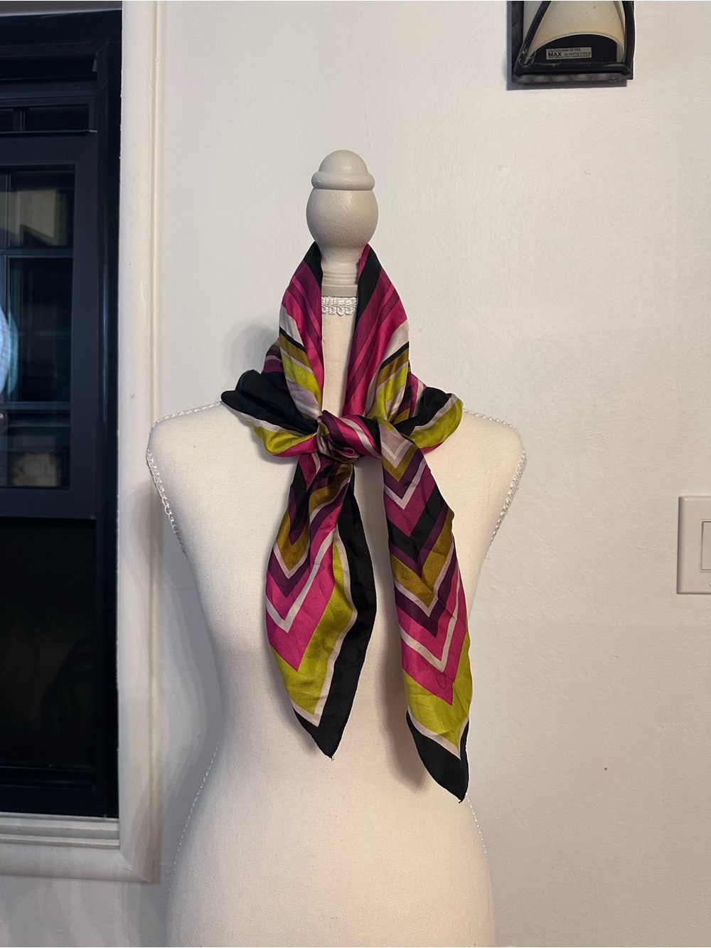 Missoni Chevron Silk Scarf in Pink, Green & Black